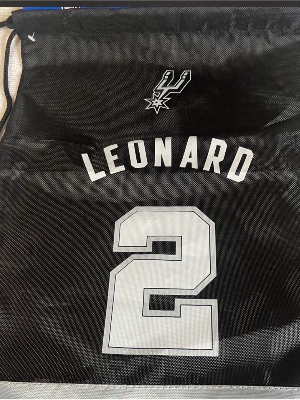San Antonio Spurs Leonard #2 Black Drawstring Gym Bag